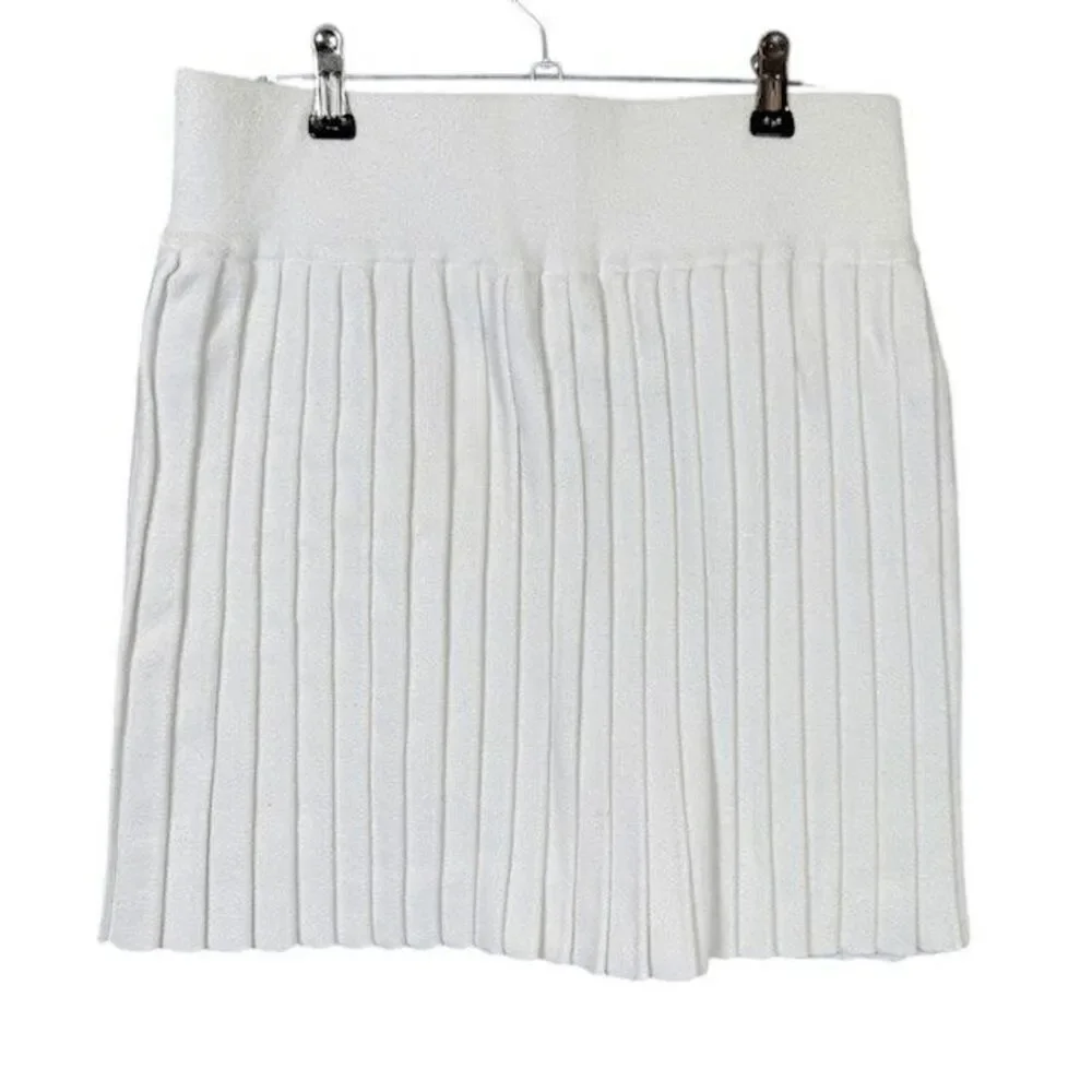 Minnie Rose Silk Blend Knit Pleated Skirt Wide Band Winter White Medium M Skirts